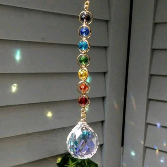 Hanging sun catcher home decor golden multicolor indoor garden diamond art - Picture 1 of 9